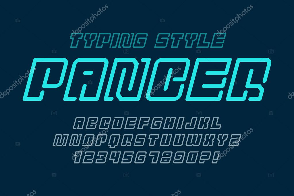 Futuristic display letters design, dynamic alphabet, numbers. Vector characters