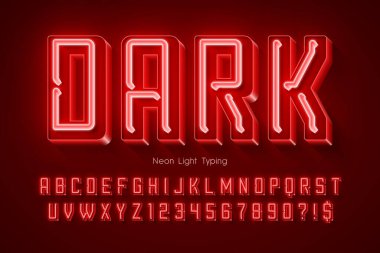 Neon ışığı 3d alfabesi, retro-gelecekçi origainal tipi.