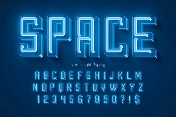 Neonowe światło 3d alfabetu, retro-futurystyczny typu origainal. — Wektor stockowy