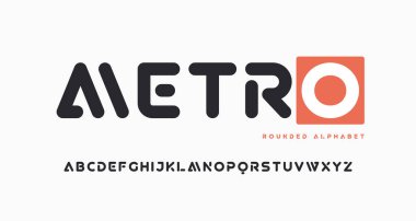 Modern modaya uygun yuvarlak serif vektör alfabesi olmayan, büyük harf kümesi