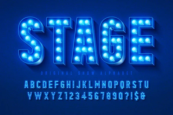 Retro cinema alphabet design, cabaret, LED lamps letters and numbers. —  Vetores de Stock