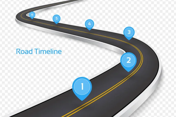Winding 3D road concept op een transparante achtergrond. Tijdschema. — Stockvector