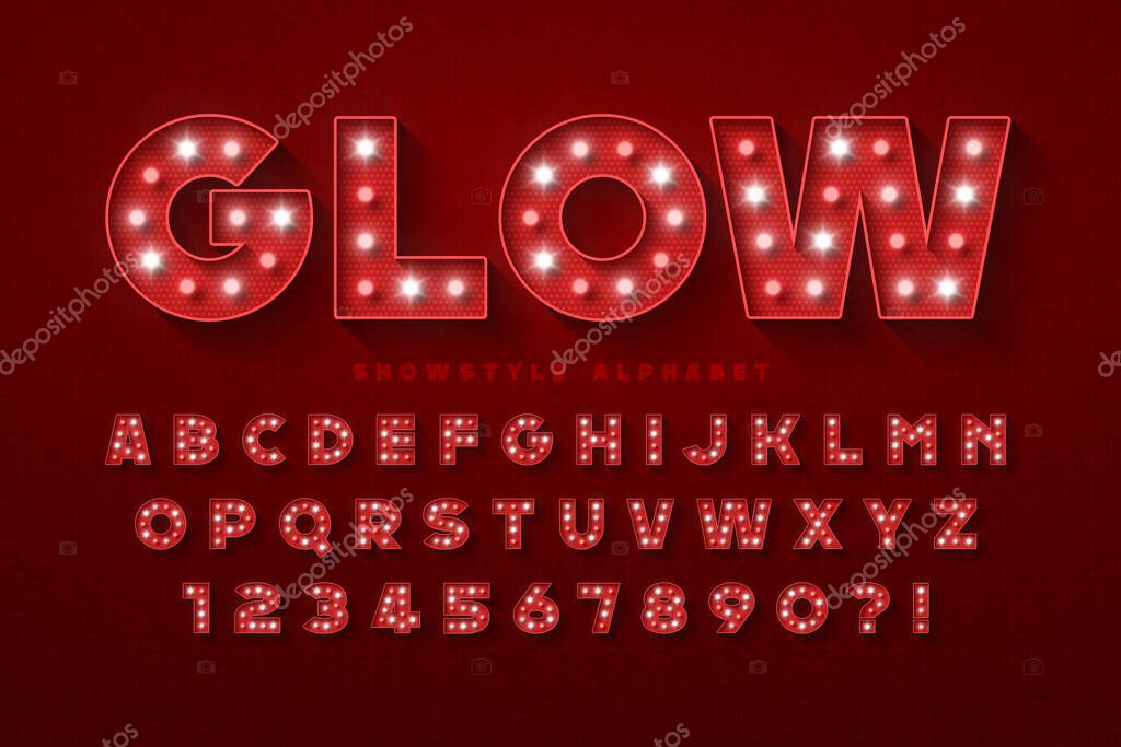 Show alphabet design, marquee, LED lamps letters and numbers. Swatch color control