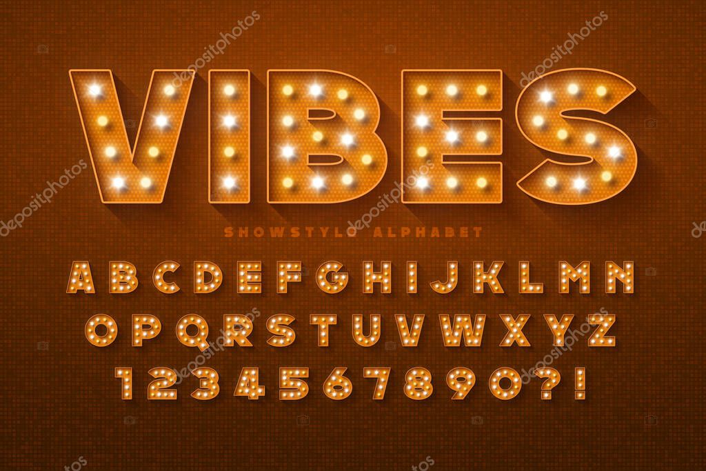 Show alphabet design, marquee, LED lamps letters and numbers. Swatch color control