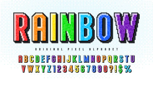 Design alfabeto vettoriale pixel, stilizzato come nei giochi a 8 bit. — Vettoriale Stock