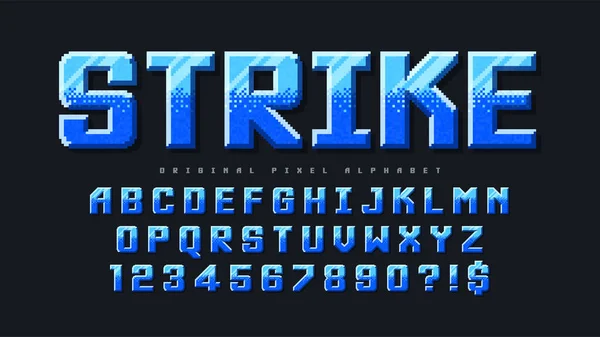 Pixel vektorová abeceda design, stylizované jako v 8-bit hry. — Stockový vektor