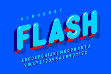 Moda 3d komik tasarım, renkli alfabe, yazı tipi., ABC