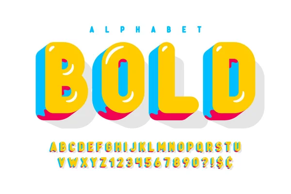 Modny 3d komiczny design, kolorowy alfabet, krój pisma, abc — Wektor stockowy