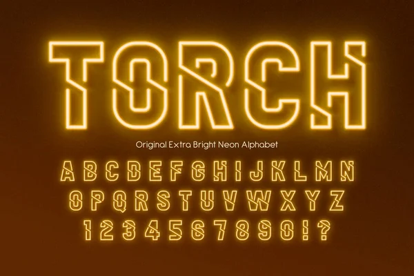 Neon light 3d alphabet, retro-futuristic origainal type, abc — Stockvektor