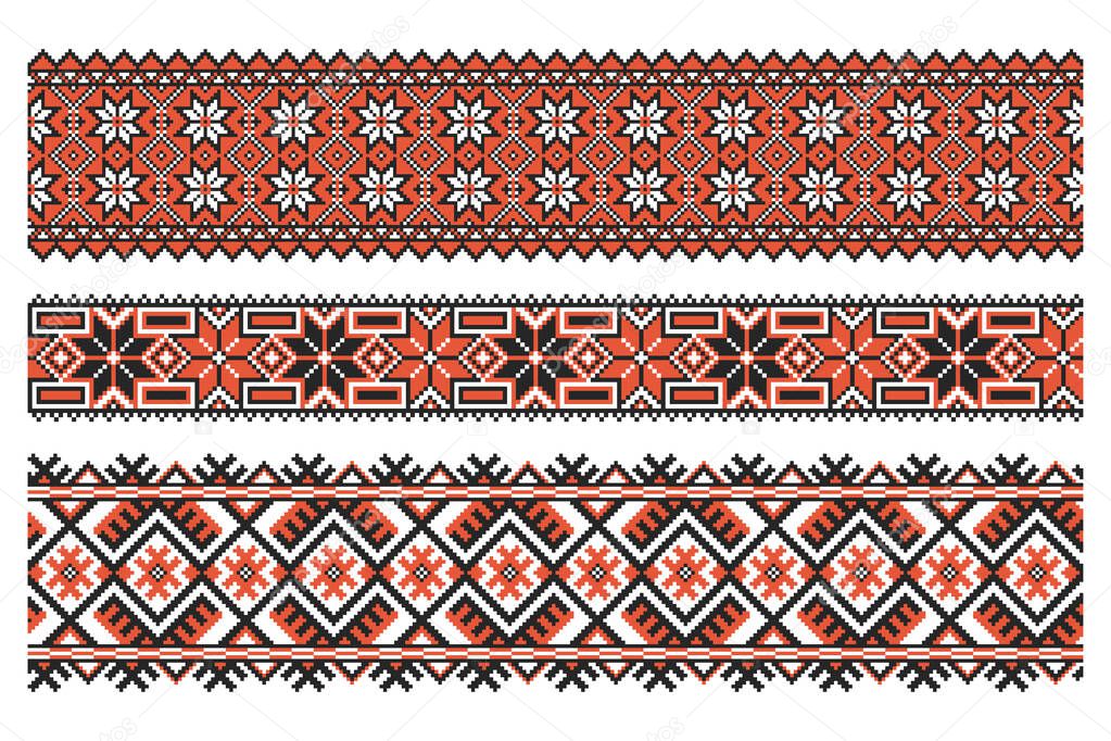 Ukrainian national embroidery ornament. Pixel mosaic ornament.