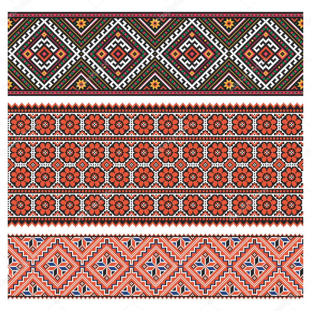Ukrainian national embroidery ornament. Pixel mosaic ornament.
