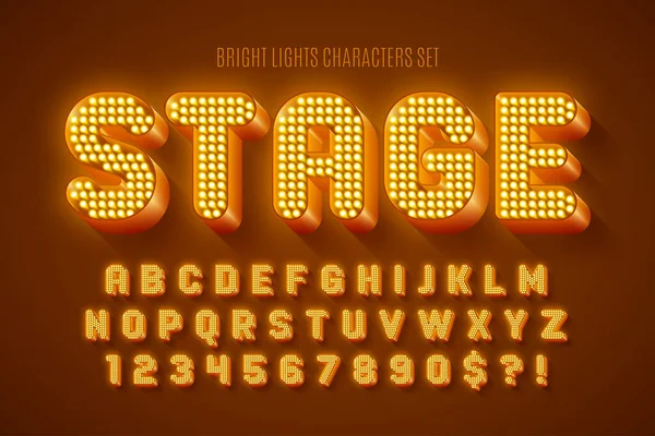 Retro Show Alphabet Design Cabaret Led Lamps Letters Numbers Original —  Vetores de Stock