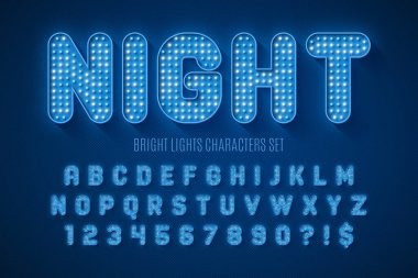 Retro show alphabet design, cabaret, LED lamps letters and numbers. Original design