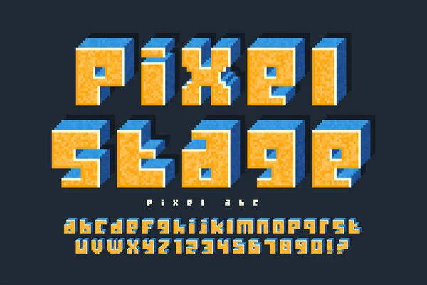 Pixel矢量字母表的设计风格类似于8位游戏高对比度和锐利 复古未来主义 简单的Swatch颜色控制 规模效应 — 图库矢量图片