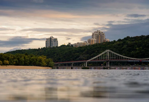 Kiev Dnipro Ponte Colline Della Città Storica Sotto Cielo Del — Foto Stock