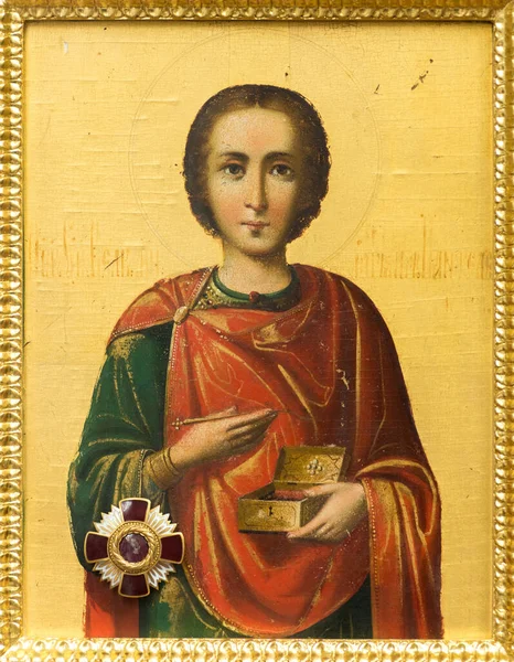 Athos Ikone Des Heiligen Großmärtyrers Panteleimon Der Heiler — Stockfoto