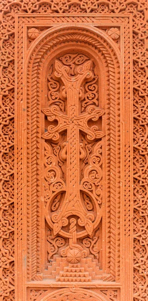 Khachkar Uma Estela Armênia Tradicional Com Uma Cruz Esculpida Kiev — Fotografia de Stock
