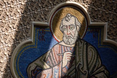 Mosaic icon of the Apostle and Evangelist Matthew: stripes of light and shadow