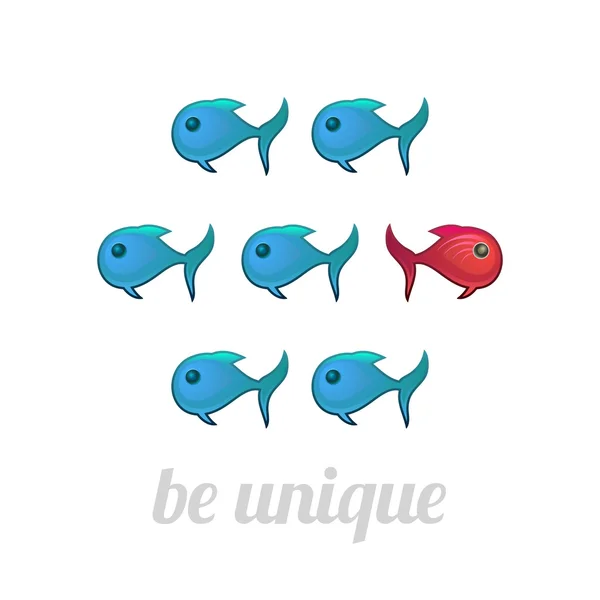 Be unique concept, blue and red fish, isolated — Stock Vector