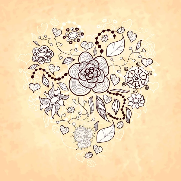 Coração de doodle floral — Vetor de Stock