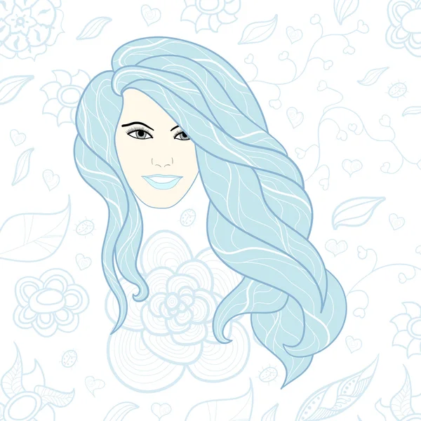 Лицо красивой девушки с длинными вьющимися волосами — стоковый вектор