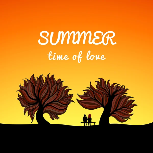 Estilo de paisaje de verano cartel, tema de amor — Vector de stock