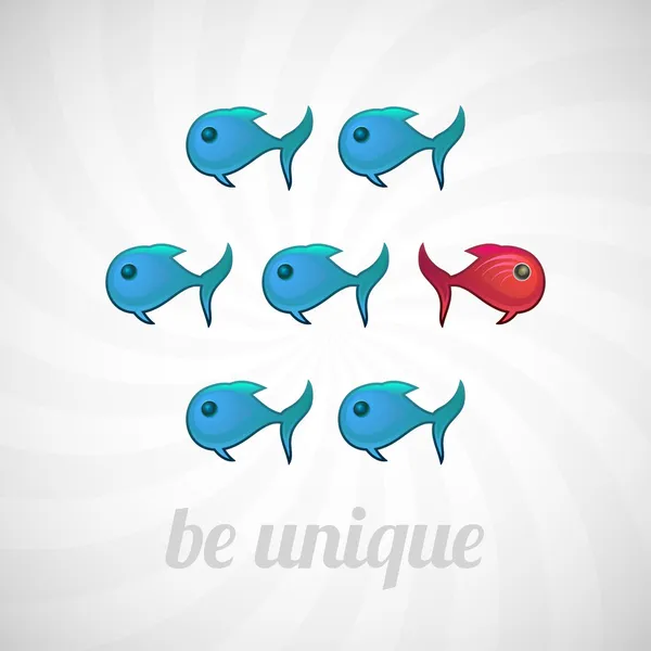 Uniek concept, blauwe rode vis, geïsoleerd worden — Stockvector