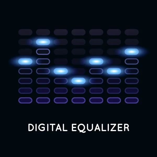 Ecualizador digital oscuro con luz azul — Vector de stock