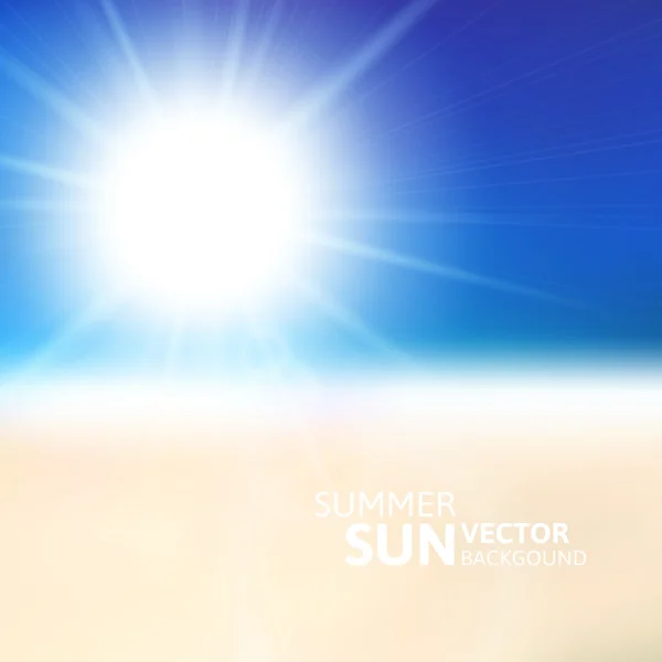 Blurry beach and blue sky with summer sun — Stock Vector