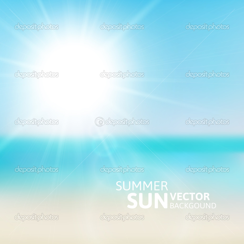 Blurry beach and blue sky with summer sun