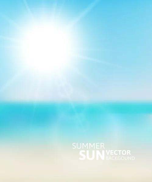 Размытый пляж и голубое небо с летним солнцем — стоковый вектор