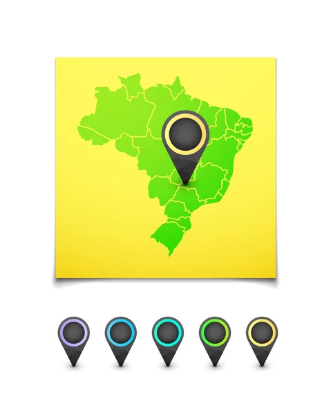 Mapa com um marcador no Brasil — Vetor de Stock