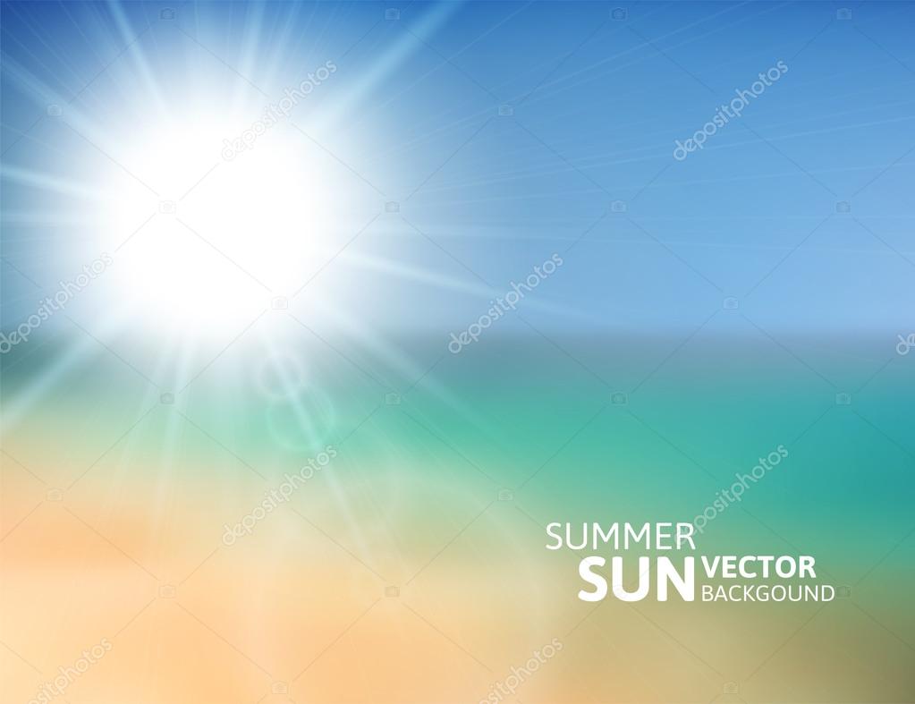 Blurry beach and blue sky with summer sun