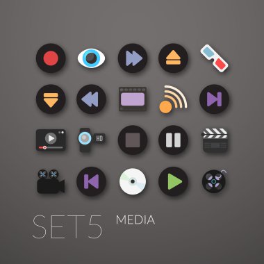 5 düz Icons set