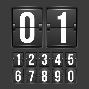 Countdown timer, white color mechanical scoreboard clipart