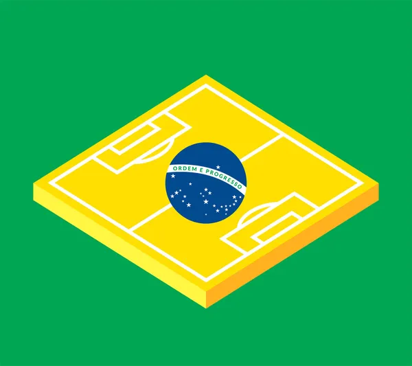 Campo de futebol verde plano, bandeira do brasil — Vetor de Stock