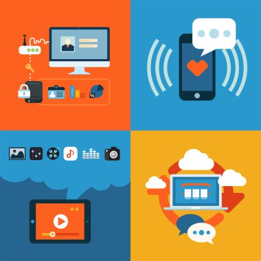 web ve mobil telefon hizmetleri ve uygulamaları için düz tasarım kavramı simge kümesi