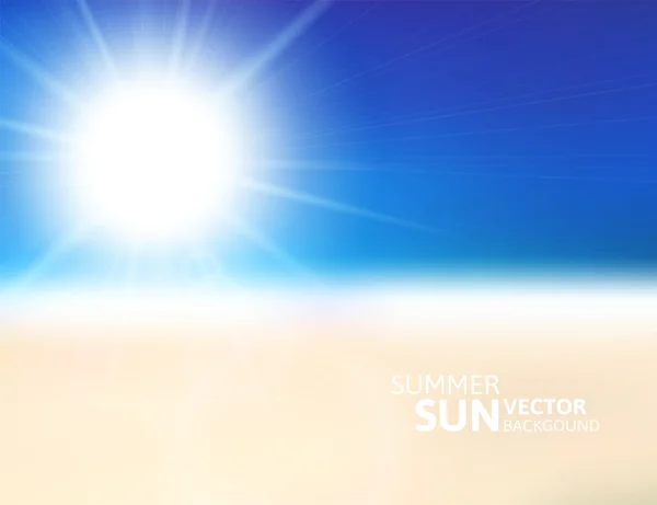 Playa borrosa y cielo azul con sol de verano — Vector de stock