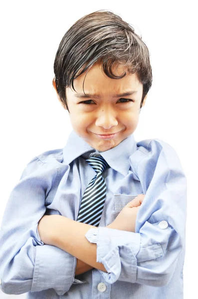 Little boy with a grumpy expression — Stock Photo, Image