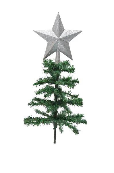 Silver star on top of christmas tree — Stock Photo, Image