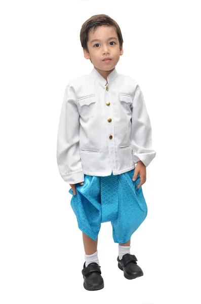 Niño pequeño traje tailandés sobre fondo blanco — Foto de Stock