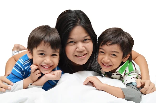 Mother And Sons Lying In Bed Together — Stock Photo, Image