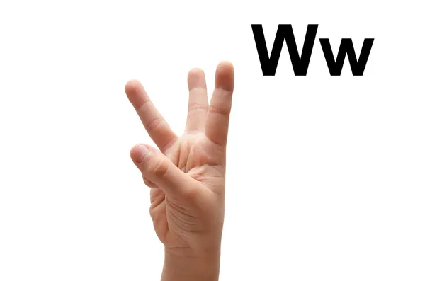 E kid hand spelling american sign language ASL — Stock Photo, Image