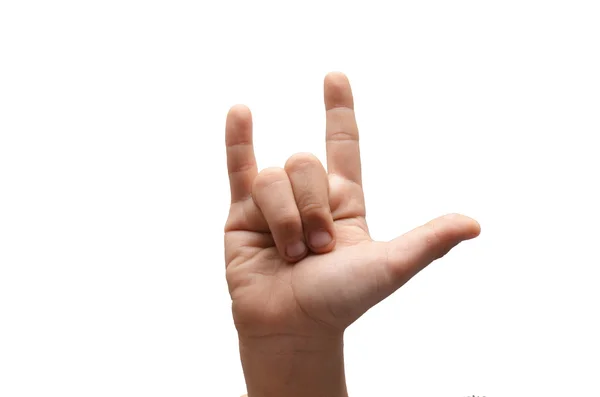 Love word kid hand spelling ASL american language sign — Stock Photo, Image