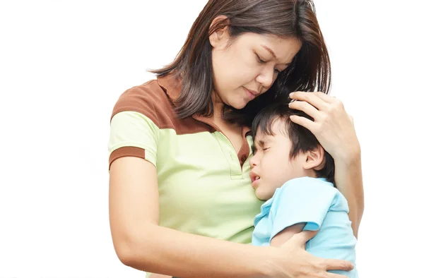 Mother holding son in arm kid painful — Stock Photo, Image