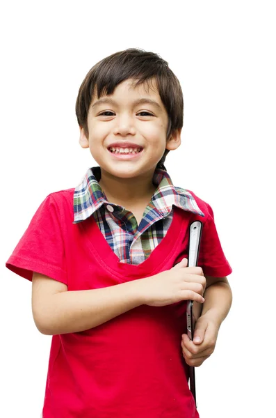 Little boy holding tablet computer touch screen — Stock Photo, Image
