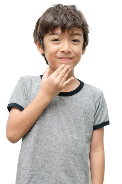 Gracias niño lenguaje de señas de mano sobre fondo blanco — Foto de Stock