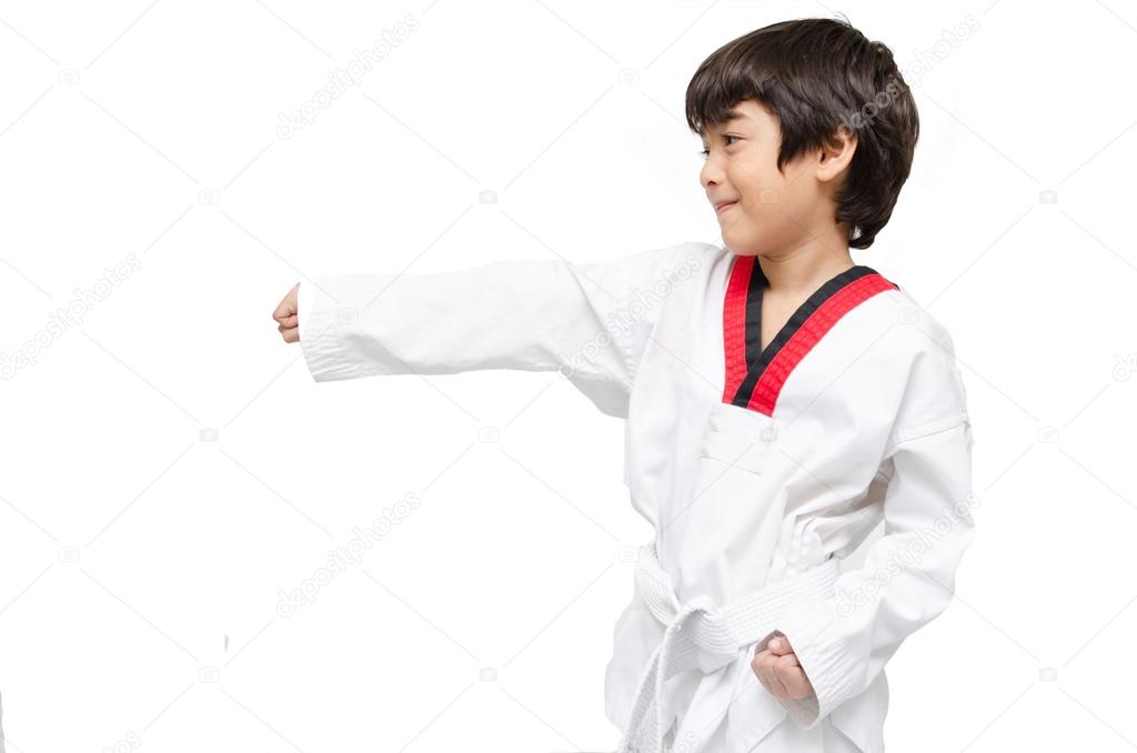 Little tae kwon do boy martial art