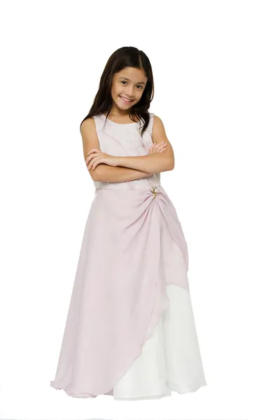 在白色背景上的粉红色裙子的小公主 — 图库照片