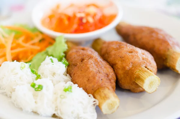 Fried shrimp with sugar cane in roll — Stock Photo, Image